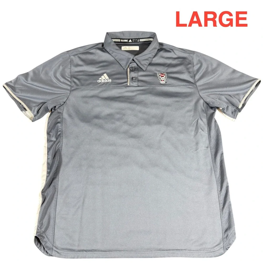 adidas NC State Wolfpack Men's Large Gray ClimaCool Short Sleeve Polo Shirt